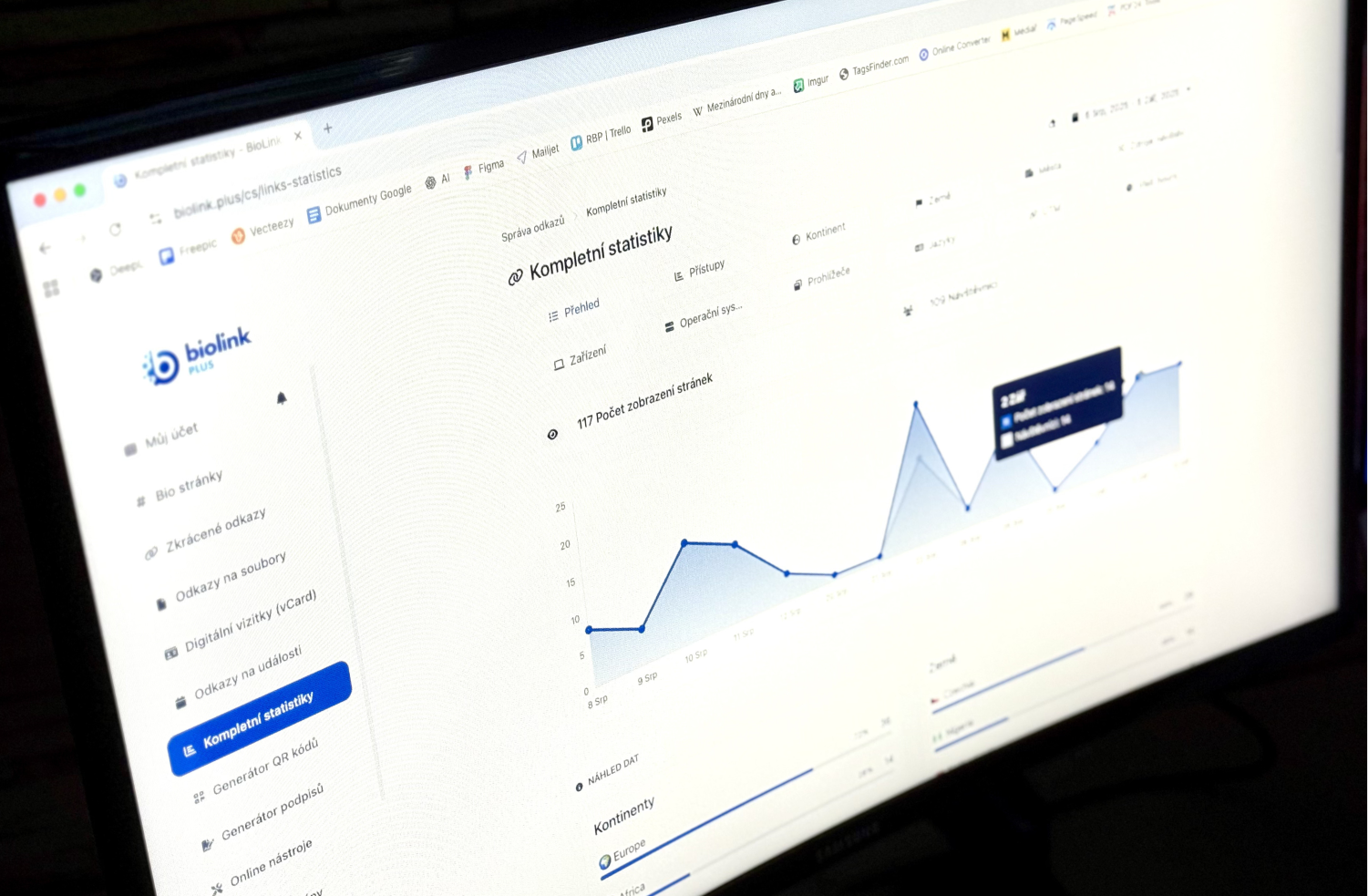 Objevte novou funkci BioLink.plus: Kompletní statistiky. Sledujte návštěvnost, zdroje a chování uživatelů pro bio stránky, zkrácené odkazy i QR kódy. Vše na jednom místě.